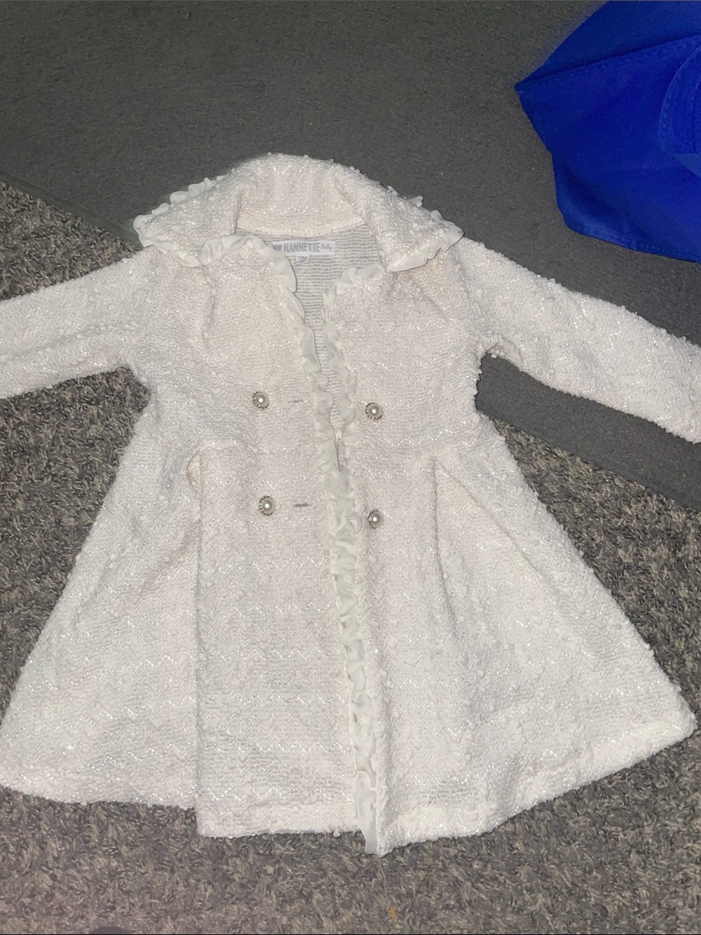 Nannette White Ruffle-Trim Peacoat for Girls